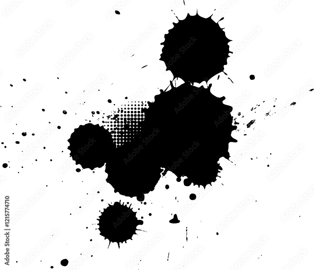 black ink brush painting splatter splash artistic grunge graphic element