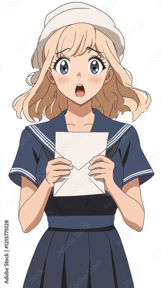 Anime Girl Holding Letter Surprised Expression Anime Girl Holding Letter Surprised Expression