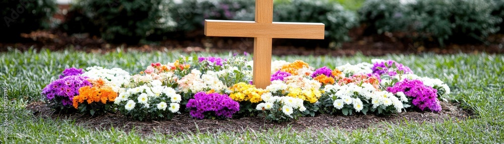 Grave flowers cross cemetery remembrance peaceful Grave flowers cross cemetery remembrance peaceful