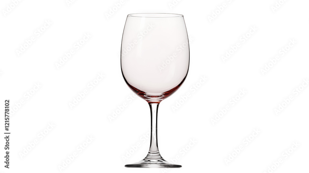 clear wine glass elegantly positioned against a plain white background. showcasing its delicate design and transparency the glass appears to be empty. emphasizing its form and purpose for serving beve