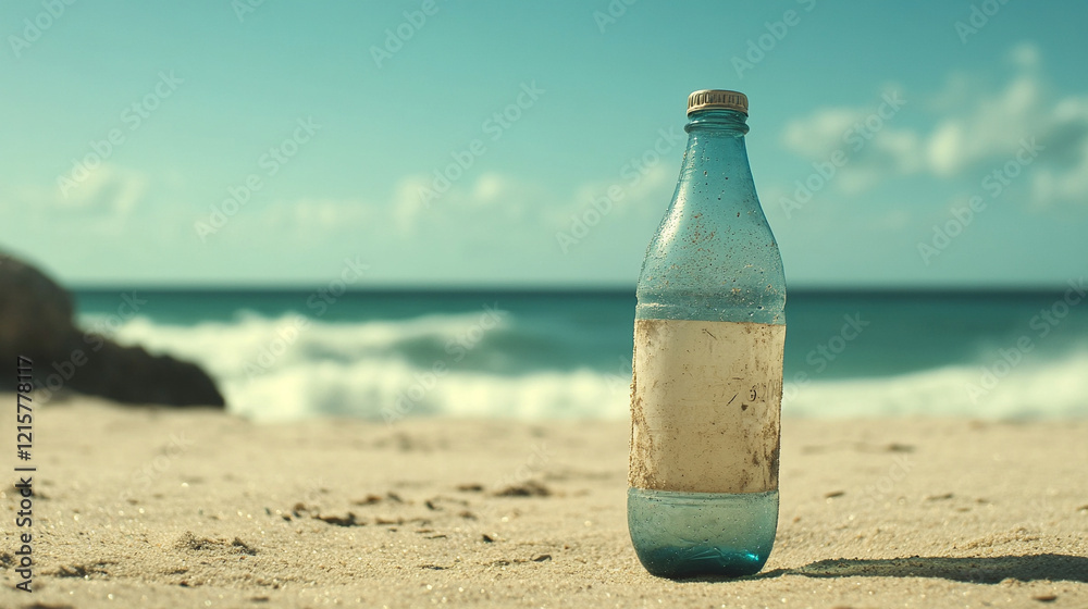 A closeup of a discarded plastic bottle in the sand surrounded by crashing waves with a minimalist bright tone and blurred background creating a stark contrast against the emptiness of the scene
A closeup of a discarded plastic bottle in the sand surrounded by crashing waves with a minimalist bright tone and blurred background creating a stark contrast against the emptiness of the scene