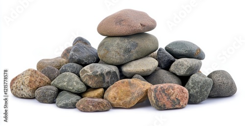 Stacked stones, pile of rocks isolated on white. photo