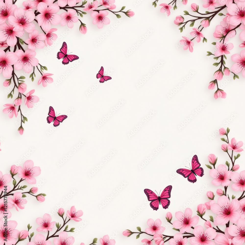 Pink Cherry Blossoms & Butterflies Frame - Pastel colors Pink Cherry Blossoms & Butterflies Frame - Pastel colors