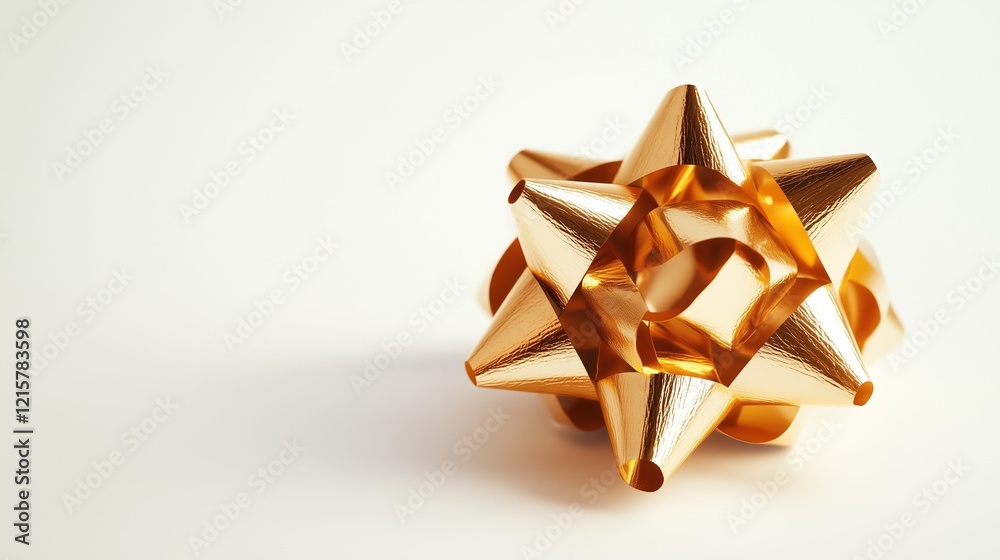 Shiny golden gift bow with textured ribbon loops on a white background Shiny golden gift bow with textured ribbon loops on a white background