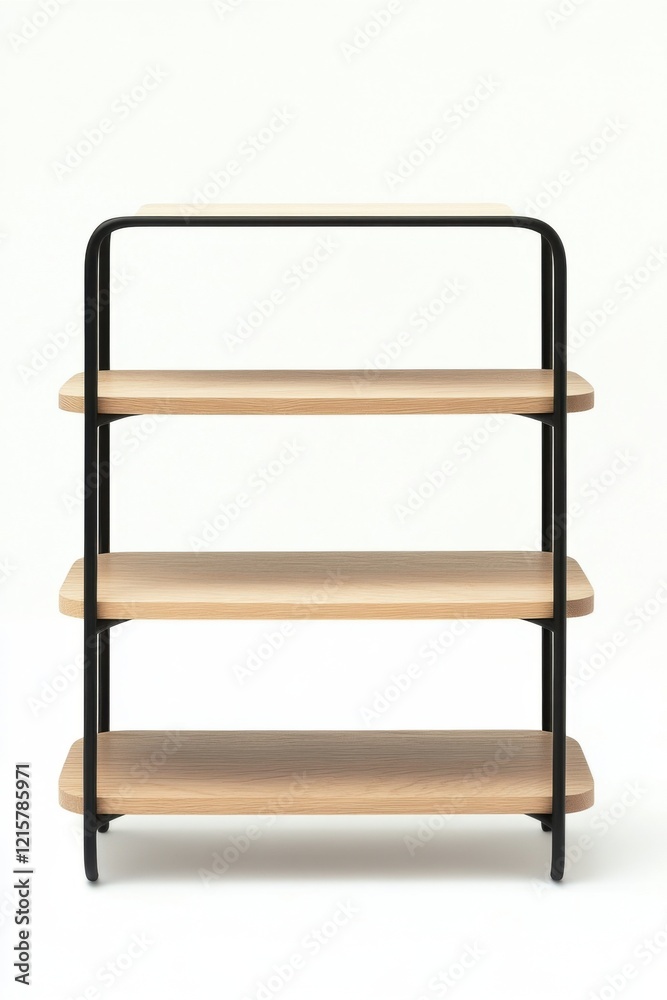Modern Minimalist Three-Tiered Wooden Shelf with Black Metal Frame Modern Minimalist Three-Tiered Wooden Shelf with Black Metal Frame