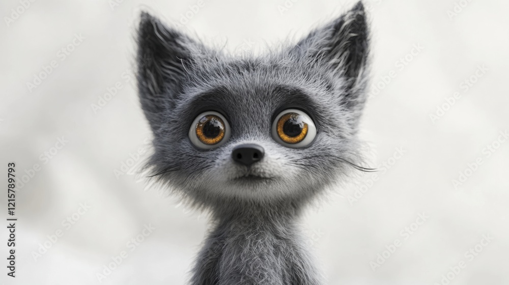 Adorable big-eyed cartoon fox with gray fur and expressive features Adorable big-eyed cartoon fox with gray fur and expressive features