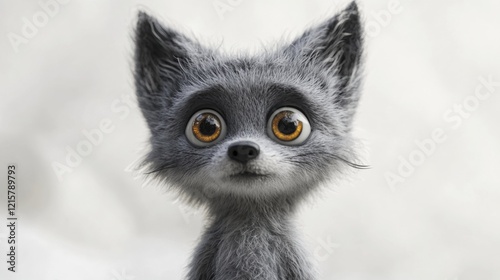 Adorable big-eyed cartoon fox with gray fur and expressive features