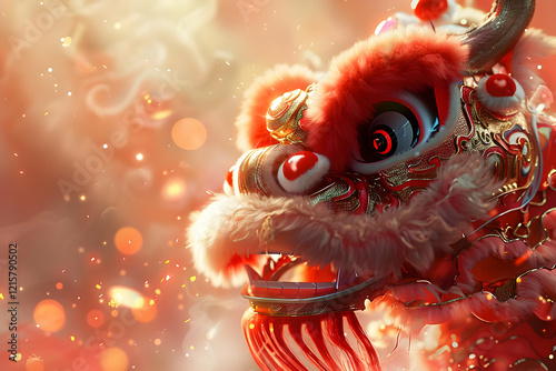 Red Lunar New Year Lion Dance