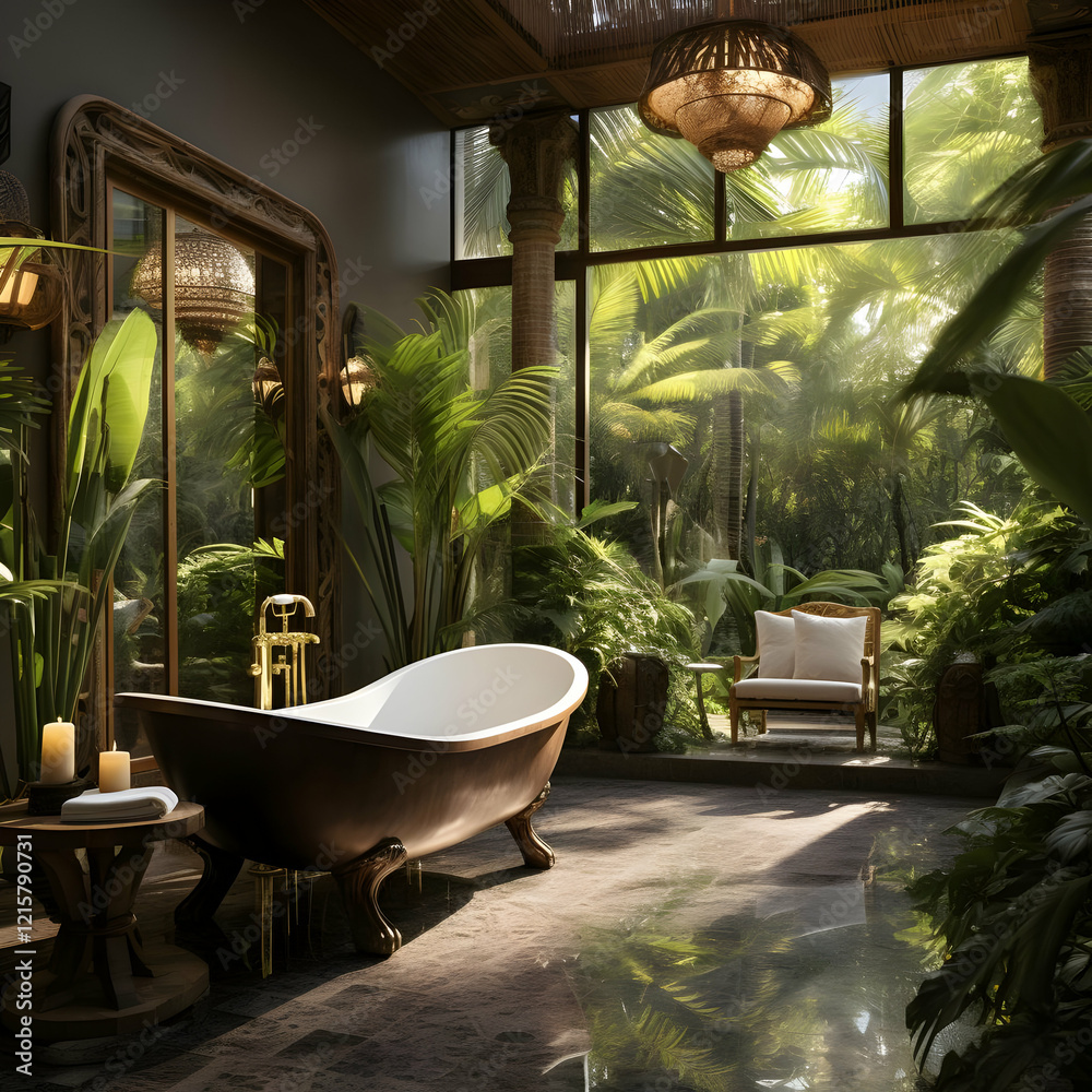 Fototapeta premium Tropical Indoor Bathroom Oasis