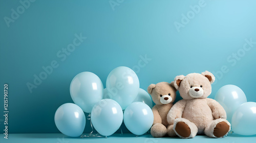 Two Teddy Bears with Blue B...