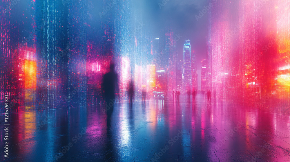 Digital abstract cityscape background with glitchy pixelated electric blues, purples, greens, pinks, whites, and turquoise in a minimalistic bright tone with empty blank caption space on the side
Digital abstract cityscape background with glitchy pixelated electric blues, purples, greens, pinks, whites, and turquoise in a minimalistic bright tone with empty blank caption space on the side