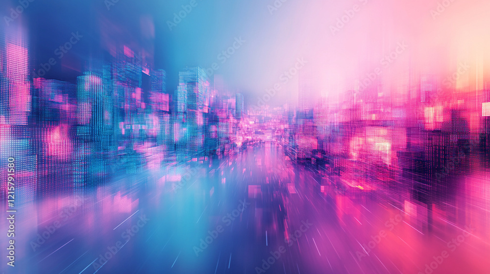 Digital abstract cityscape background with glitchy pixelated electric blues, purples, greens, pinks, whites, and turquoise in a minimalistic bright tone with empty blank caption space on the side
Digital abstract cityscape background with glitchy pixelated electric blues, purples, greens, pinks, whites, and turquoise in a minimalistic bright tone with empty blank caption space on the side