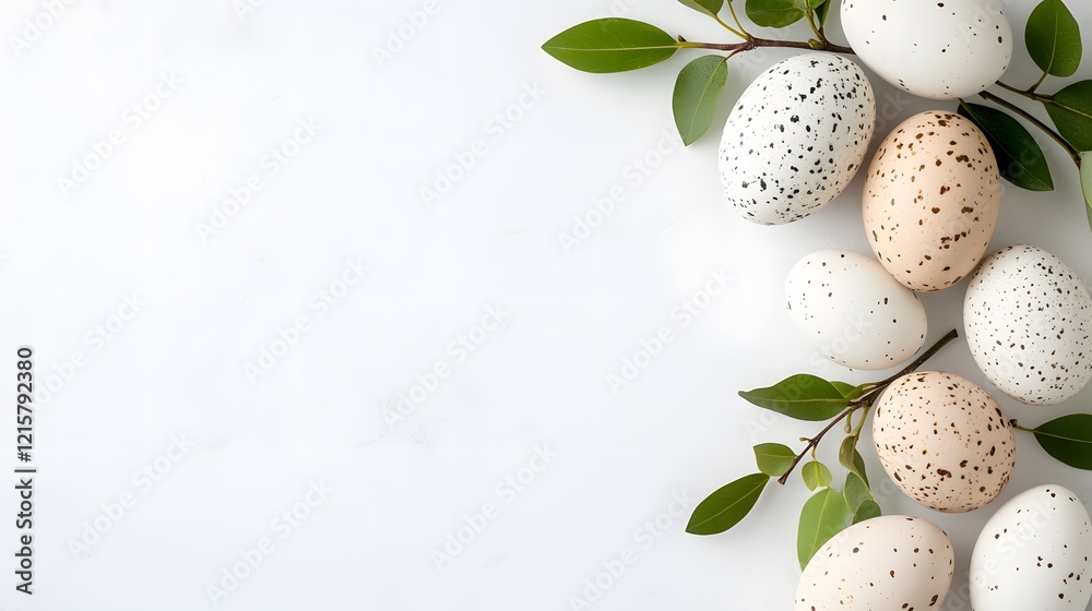 Fototapeta premium Easter frame for greeting card with decorative gren yellow ornaments, Generative AI