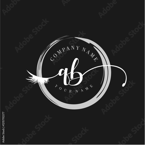 QB Elegant Circular Logo Design with Feather and Calligraphic Text