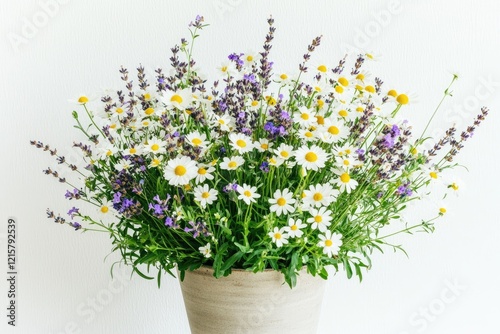 Wallpaper Mural Daisies and lavender bouquet in pot, white background, home decor Torontodigital.ca
