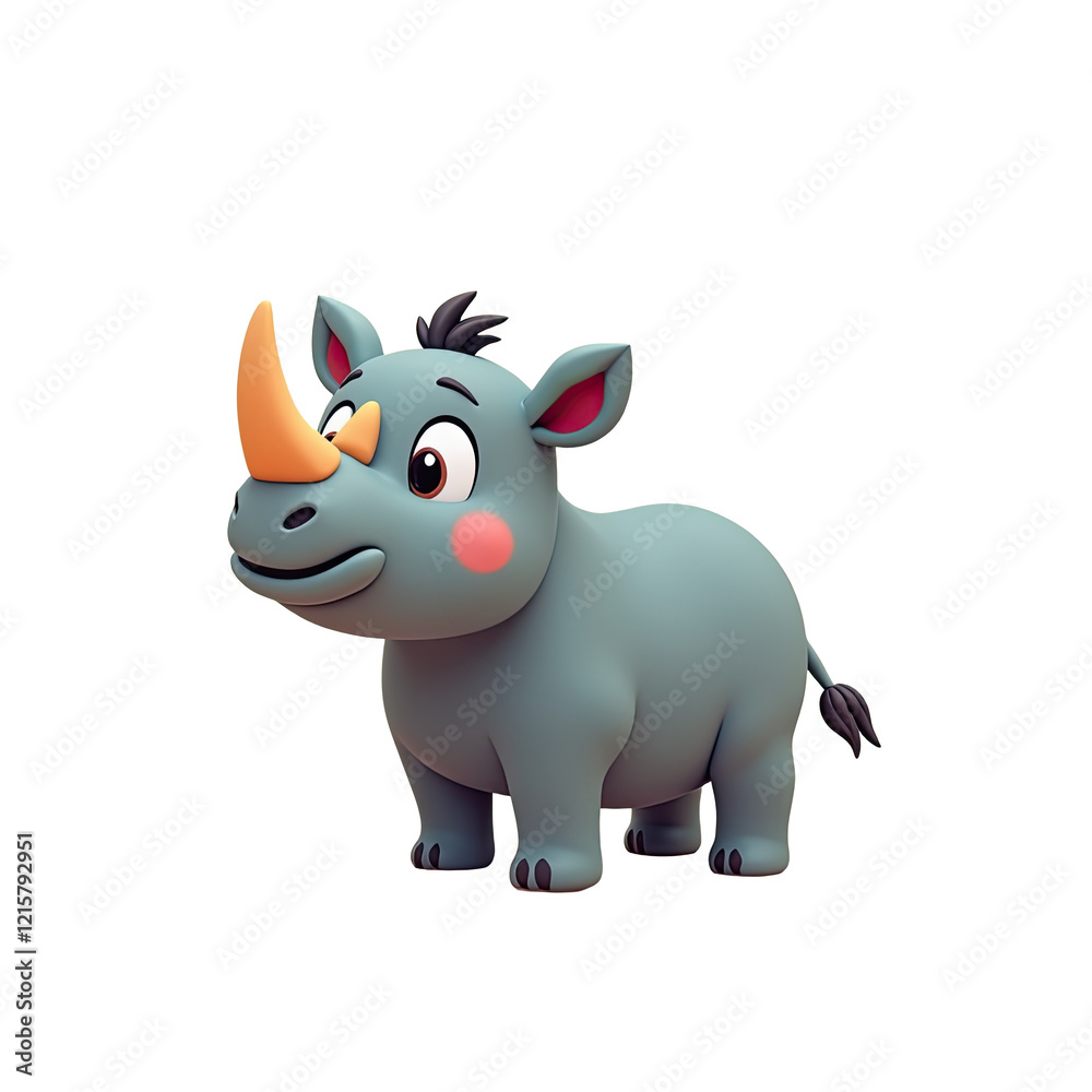 Fototapeta premium Cute 3D Cartoon Rhino Illustration - 3D illustrations