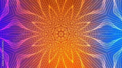 Blue and Orange Gradient Colorful abstract background with bright stripes, light effects, and a fiery star pattern