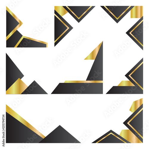 black gold corner element set design vector illustration