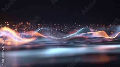 Abstract digital wave with glowing particles in motion photo