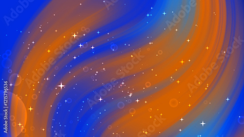 Glowing Blue and Orange Gradient starry night sky with abstract waves and bright galaxy patterns