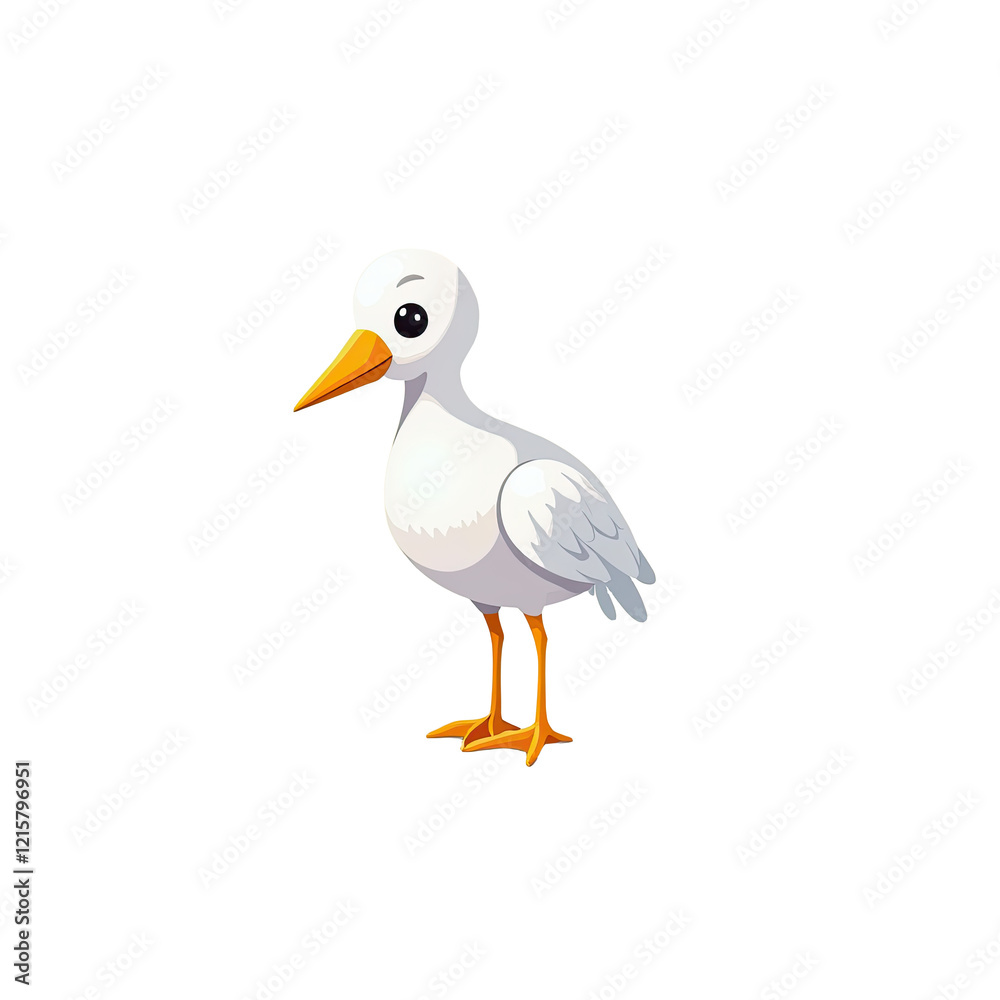 Fototapeta premium Cute Cartoon White Bird Illustration - Cute and Kawaii aesthetics