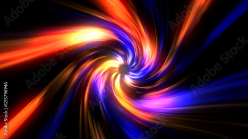 Colorful abstract swirl pattern with glowing lines and vibrant fractal design in Blue and Orange Gradient, creating a dynamic motion effect with a fiery, digital space theme