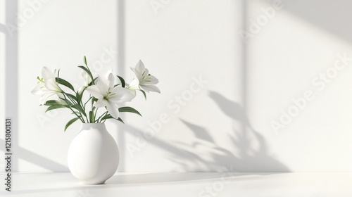 Serene White Lilies in Minimalist Vase: A Study in Simplicity and Elegance
