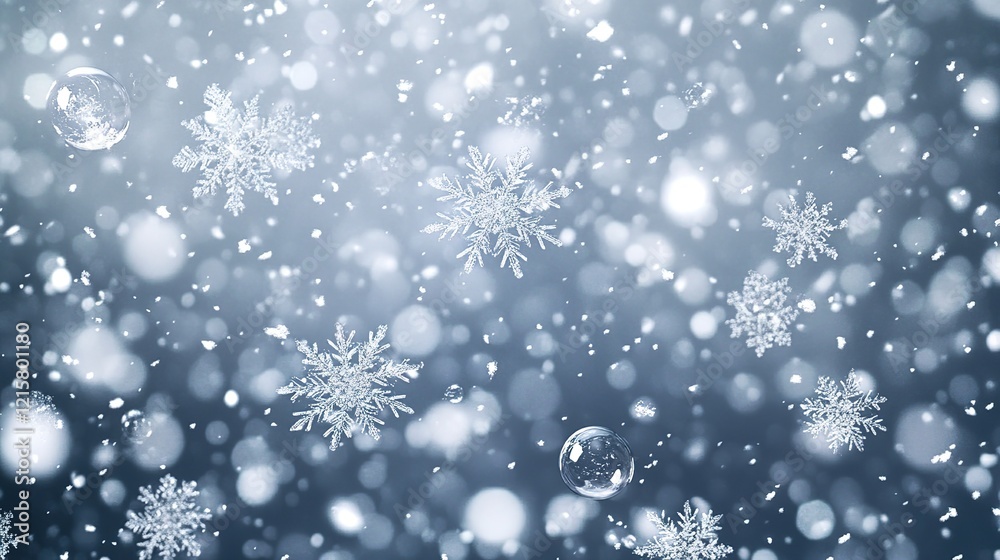 Abstract 3D render of floating transparent bubbles colliding with each other over a gray background Winter background, snowflakes with beautiful Abstract 3D render of floating transparent bubbles colliding with each other over a gray background Winter background, snowflakes with beautiful