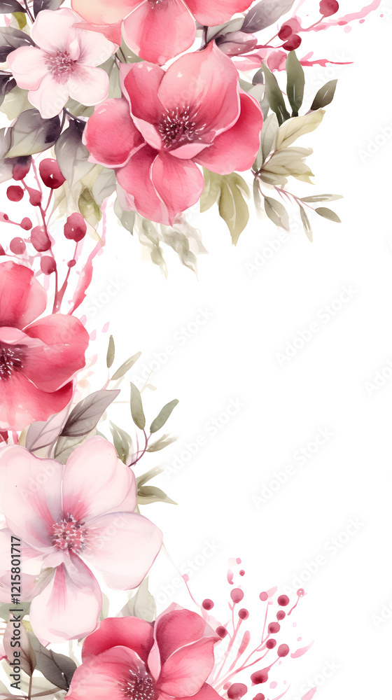 Fototapeta premium Digital vintage watercolor pink flowers abstract graphic poster background 