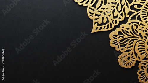 Gold Glitter Floral Design On Black Background