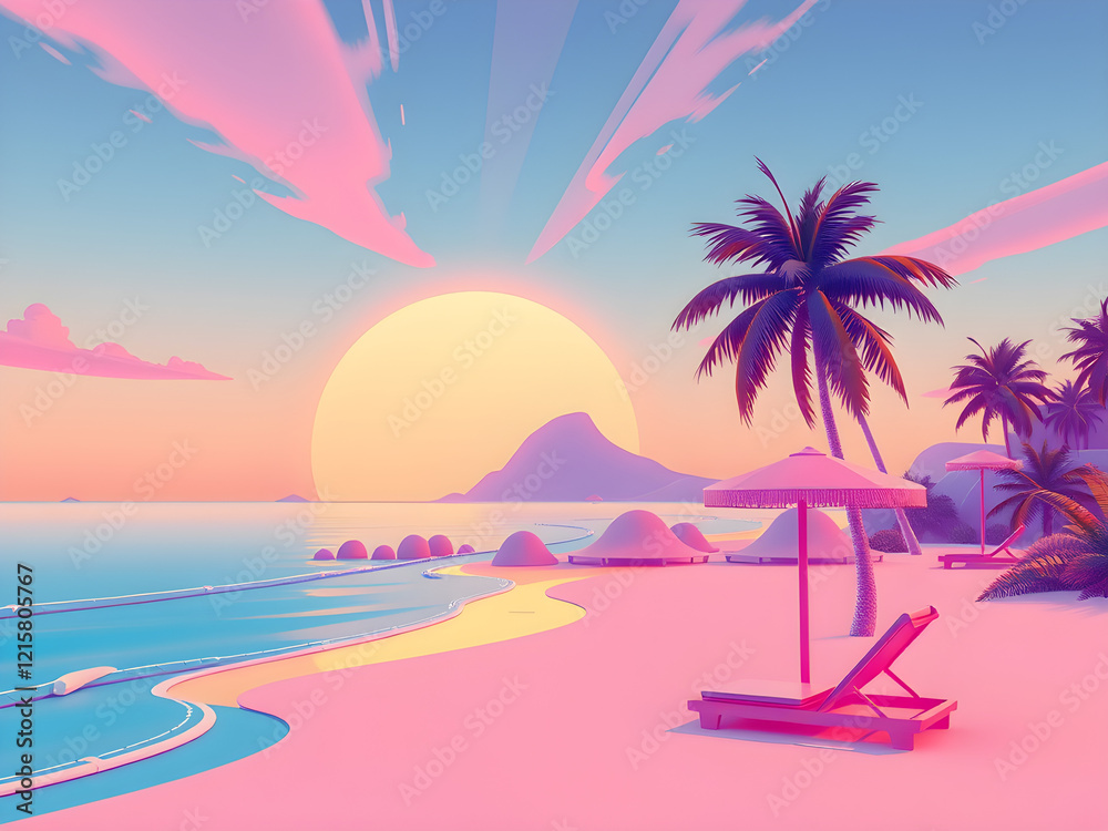 Naklejka premium 80's style neon beach illustration