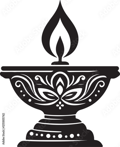 Diwali diya oil lamp silhouette vector art illustration. Diwali festival black glyph icon. Hindu festival of Lights. Traditional diya. Indian holiday. Clay oil lamp. Hindu celebration.