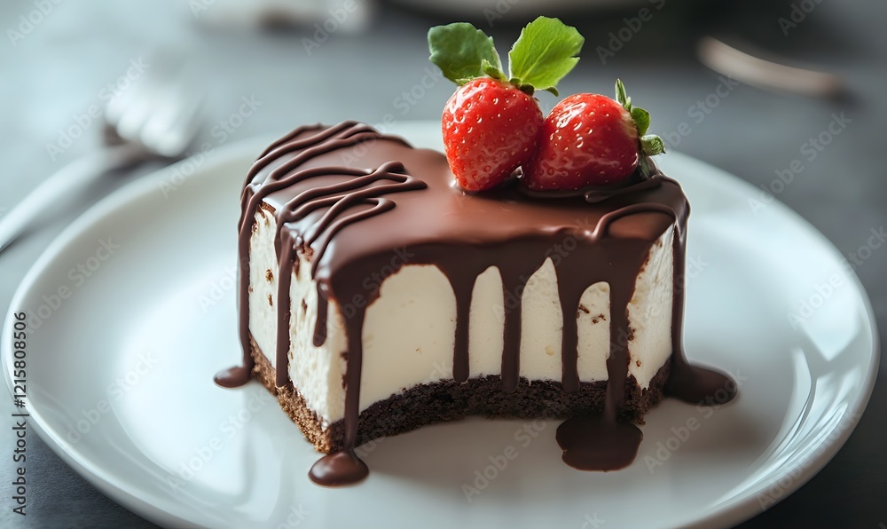 When you take a bite from the small heart-shaped cake, chocolate drips out. Generative AI When you take a bite from the small heart-shaped cake, chocolate drips out. Generative AI