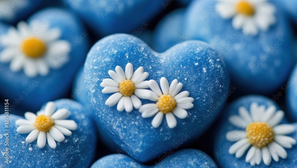 Blue Heart-Shaped Stones with Daisies: A Serene Collection Blue Heart-Shaped Stones with Daisies: A Serene Collection