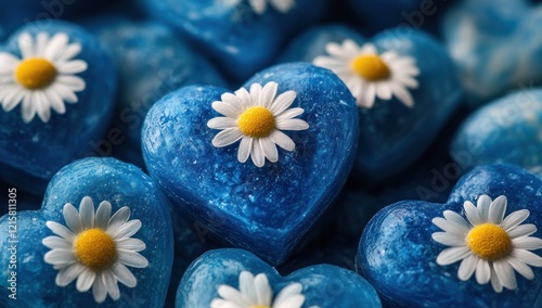 Blue Heart-Shaped Decorations with Daisies