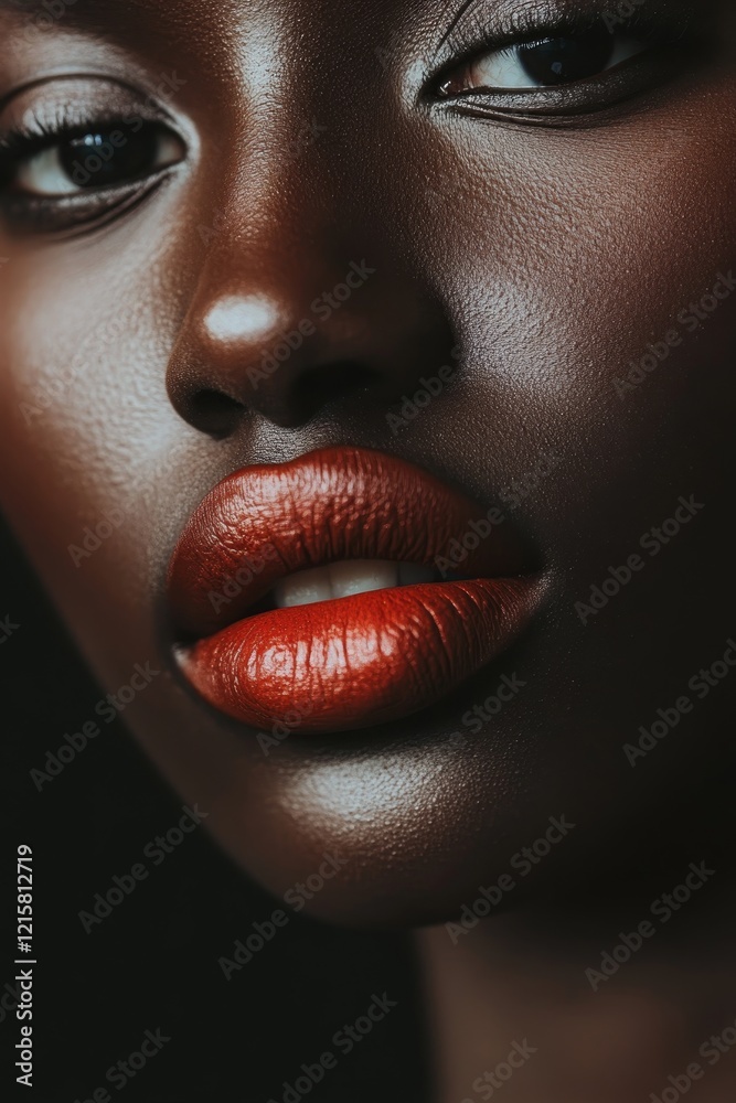 Naklejka premium Close up of an african woman s lips adorned with bold red lipstick for a striking look