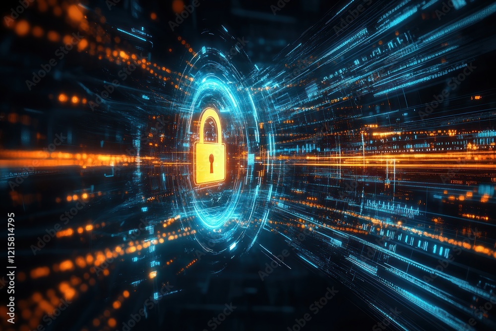 Fototapeta premium Cybersecurity: Digital Lock in Data Stream