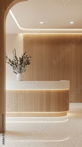 Minimalist Reception Desk Design: Modern Office Interior photo