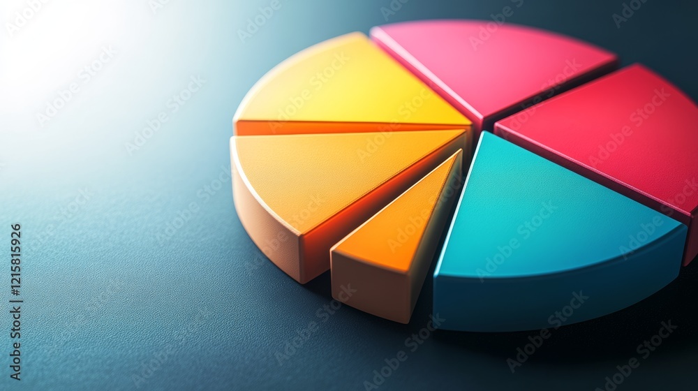 Obraz premium Colorful pie chart displaying data analysis in a creative way on a modern surface