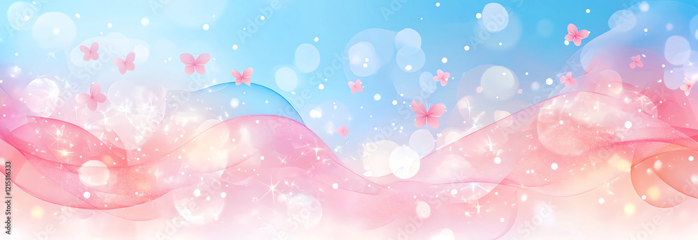 A pink and blue background with butterflies and snowflakes A pink and blue background with butterflies and snowflakes