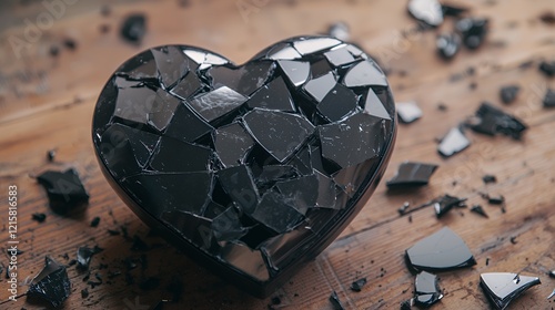 Shattered Heart: A symbol of heartbreak and loss.  A broken black heart, a poignant image representing emotional pain and the fragility of love. photo