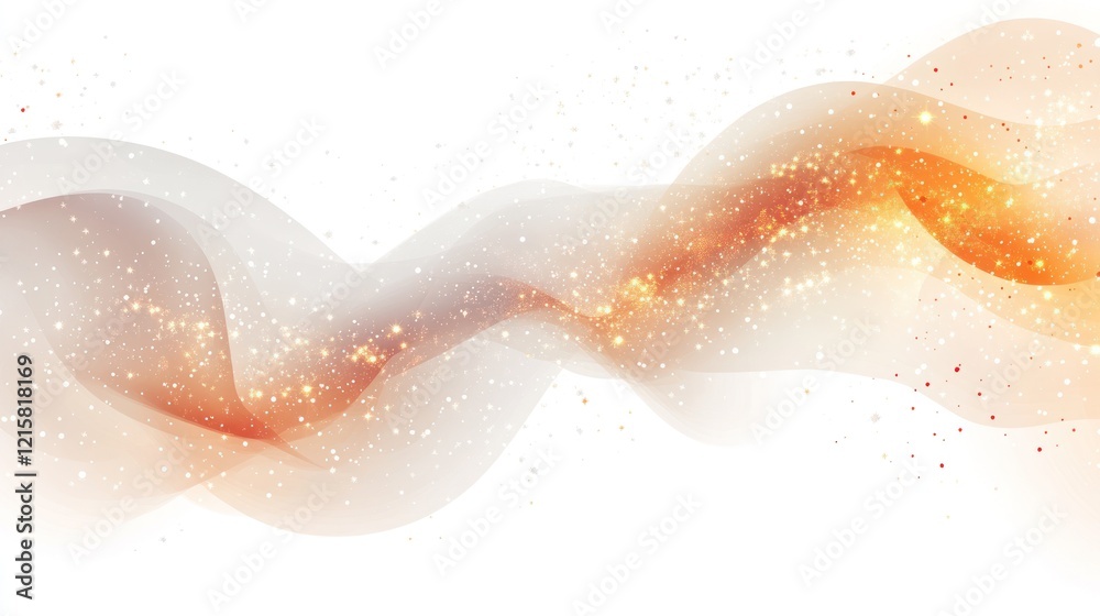 Fototapeta premium Abstract orange and beige wave with glitter particles on white background.