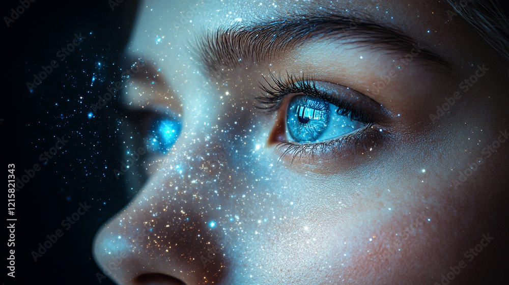 A captivating hyperrealistic eye formed by a nebula with swirling stars and distant galaxies within the iris, set against a dark cosmic background with a minimalistic bright tone and blurred space
A captivating hyperrealistic eye formed by a nebula with swirling stars and distant galaxies within the iris, set against a dark cosmic background with a minimalistic bright tone and blurred space