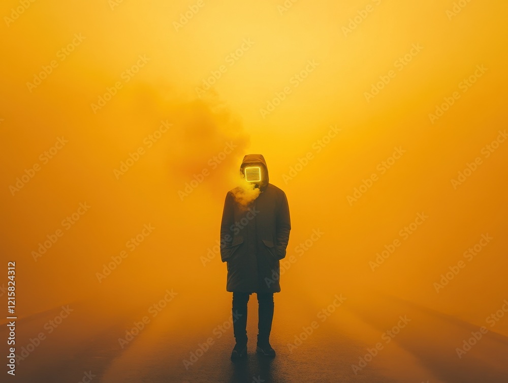 Obraz premium Mysterious figure surrounded by dense yellow fog.
