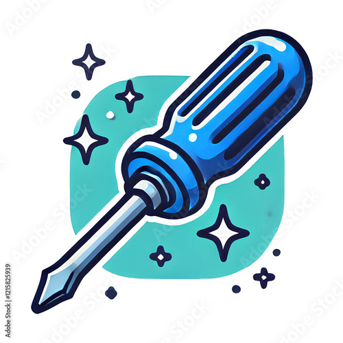 Illustration of Cartoon Screwdriver with Blue Handle photo