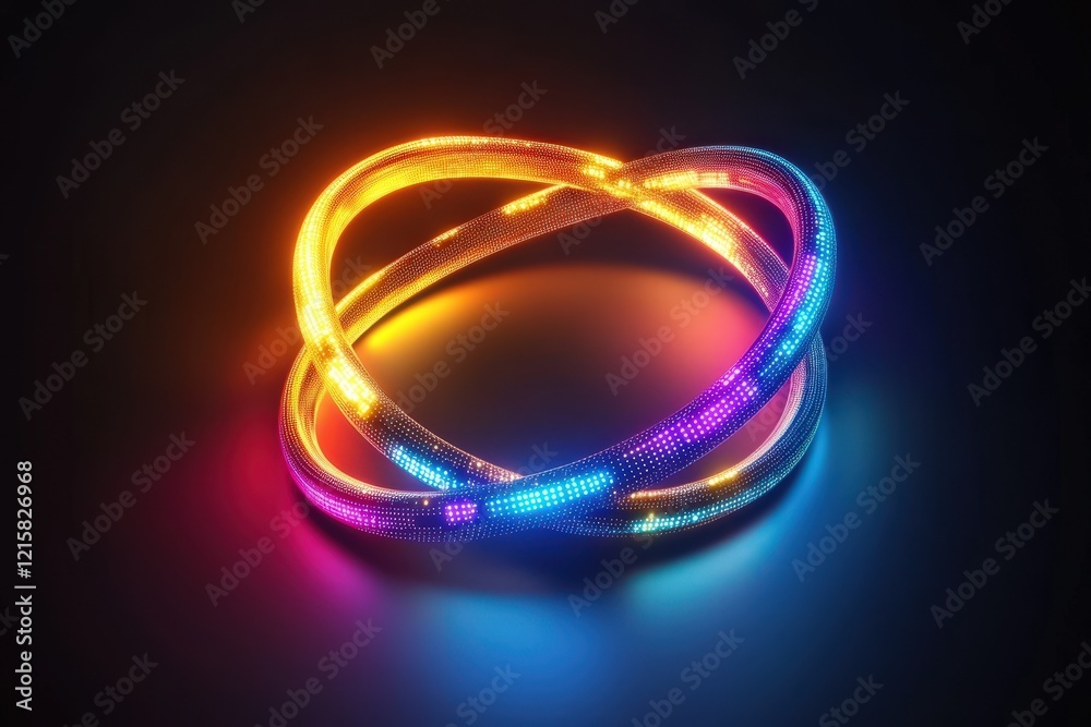 Intertwined luminous rings glowing brightly in vibrant colors Intertwined luminous rings glowing brightly in vibrant colors
