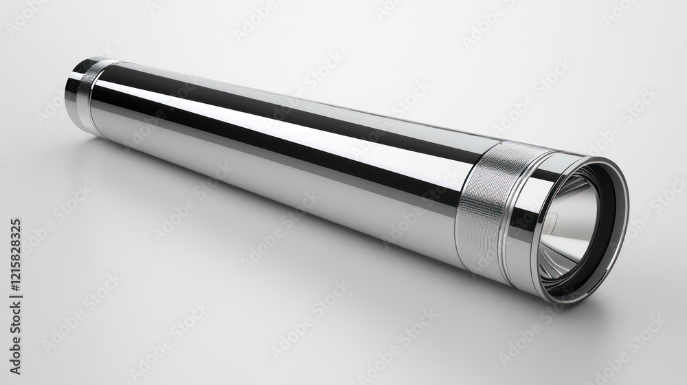 Sleek metallic flashlight isolated on white background. Sleek metallic flashlight isolated on white background.