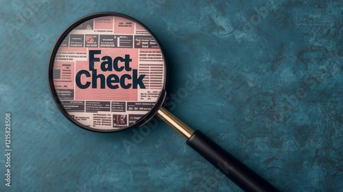 Magnifying Glass Highlighting Fact Check on Collage of News Articles Background