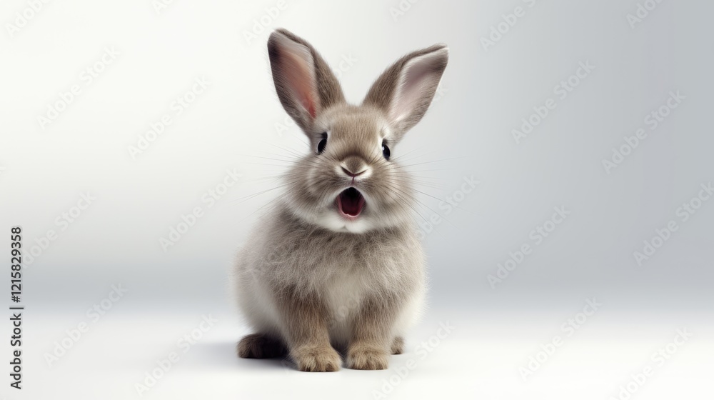 Obraz premium Shocked Funny Cute Bunny with Big Eyes on Light Background, Cute Animal Portrait