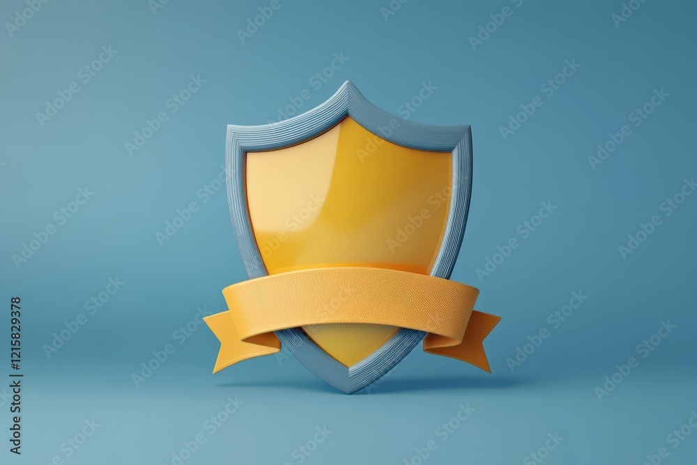 Yellow Shield with Blue Frame and Orange Ribbon Yellow Shield with Blue Frame and Orange Ribbon